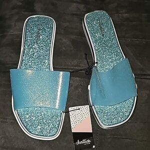 Chatties Footwear Pastel Blue Sparkle Glitter Slip-on White Sole Sandal Size 5/6